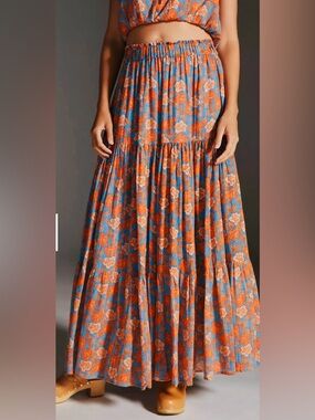 Sundry Floral Tiered Maxi Skirt